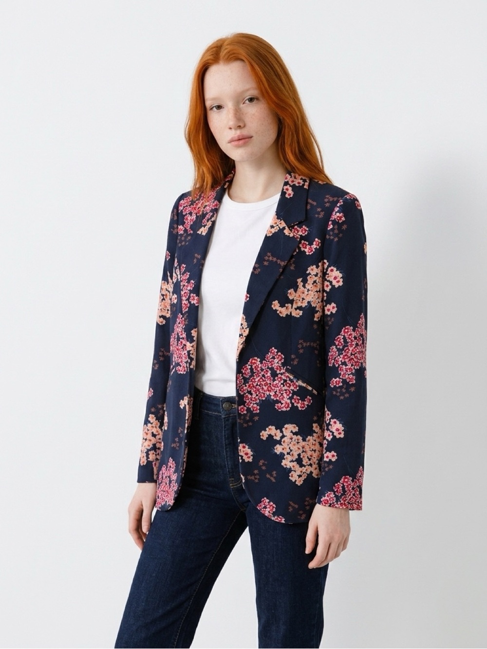Cynthia Rowley Navy and Pink Floral Blazer